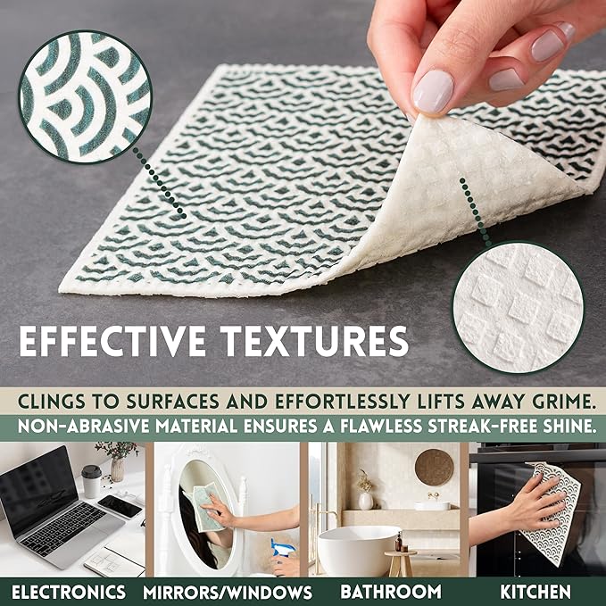 DECEE Swedish Dishcloths (Monochrome), 5 Pack Reusable Paper Towels, Non-Scratch Swedish Dish Towels for Kitchen, Super Absorbent Cellulose Dish Cloths, No Odor Cleaning Rags