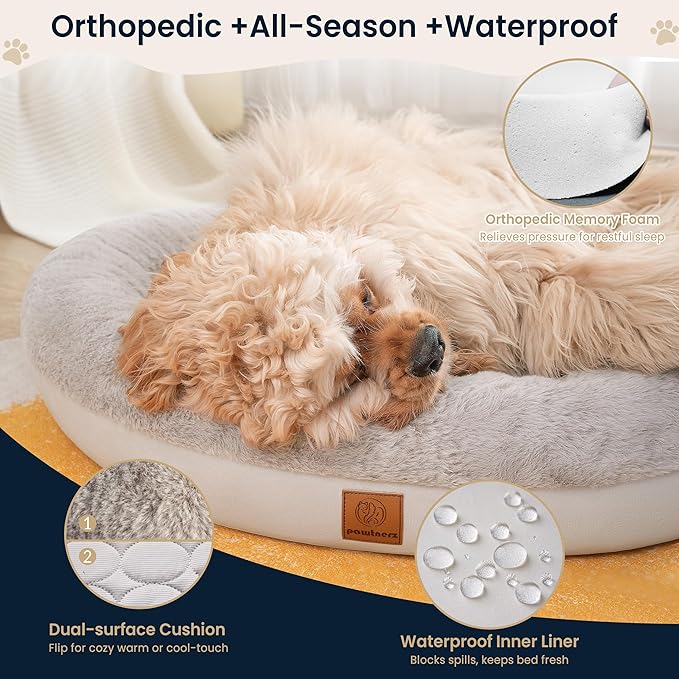Round Donut Dog Bed – Luxury Orthopedic Dog Beds with Memory Foam – Calming Bolster Pet Bed, Water-Resistant, Washable Plush Cover, YKK Zipper – Small Dogs & Cats (21 Inches)