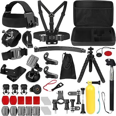 Action Cameras Accessory Kit, Bonvvie 50-in-1 Sports Camera Accessory Kit Compatible with Hero 13/12/11/10/9/8/7 Black, Max/Fusion, Insta360 Osmo Action SJCAM SJ6000 SJ5000 Campark REMALI