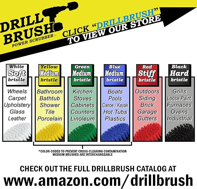 Cleaning - Bathroom Accessories - Drill Brush - Shower Cleaner - Shower Curtain - Shower Door - Shower Curtain - Bathtub - Cast Iron - Bath Mat - Tile - Grout Cleaner - Microfiber Cleaning Cloth