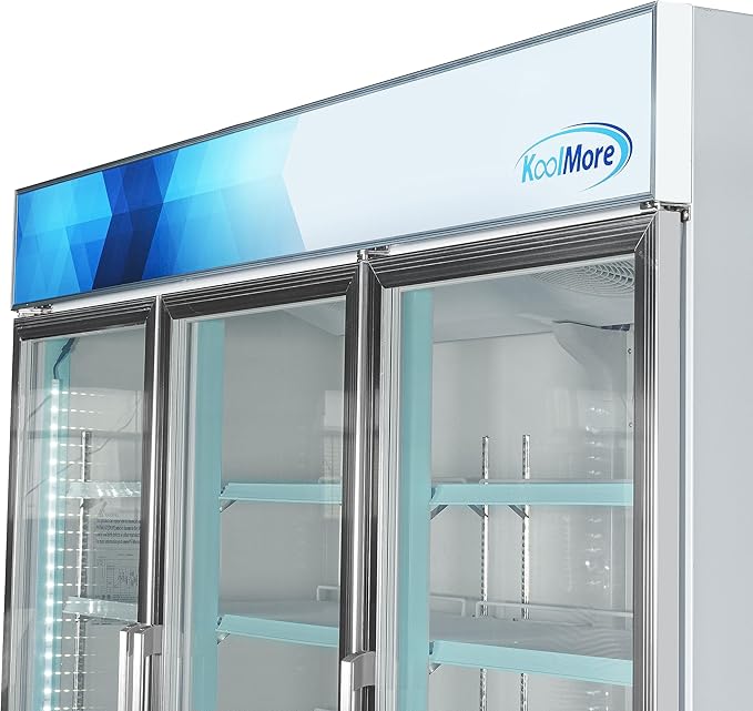 KoolMore MDF-3GD-52C-WH 80 in. Commercial Three Glass Door Display Upright Freezer Merchandiser in White 52 Cu. Ft