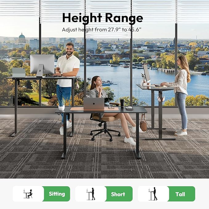 55x28 Large Electric Standing Desk Adjustable Height Stand Up with Lockable Wheels 27.6" Deep Ergonomic Sit Stand Desk for Home Office Work Computer Desk Workstation