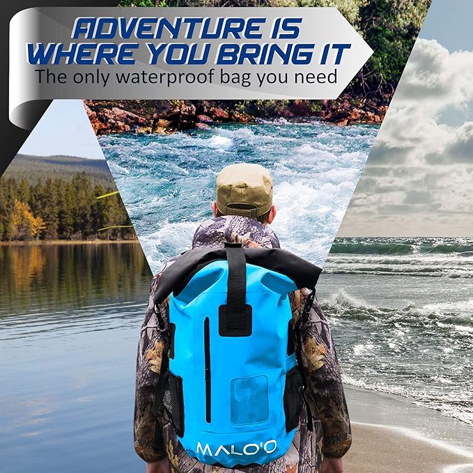 Malo?™o DryPack 30L Waterproof Backpack, Roll-Top Dry Bag Backpack with Padded Straps, Floating Design for Beach, Kayaking, Fishing, Boating, Travel, and Water Sports, Blue