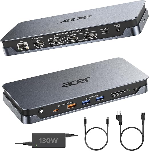 Acer 16-in-1 DisplayLink Docking Station,Triple 4K@60Hz,130W Power Adapter - Image 6