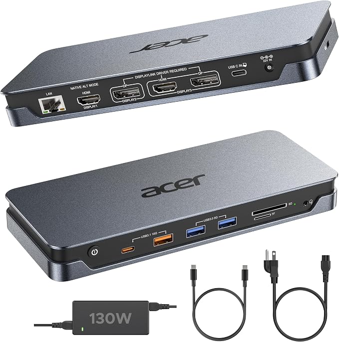 Acer 16-in-1 DisplayLink Docking Station,Triple 4K@60Hz,130W Power Adapter - Image 8