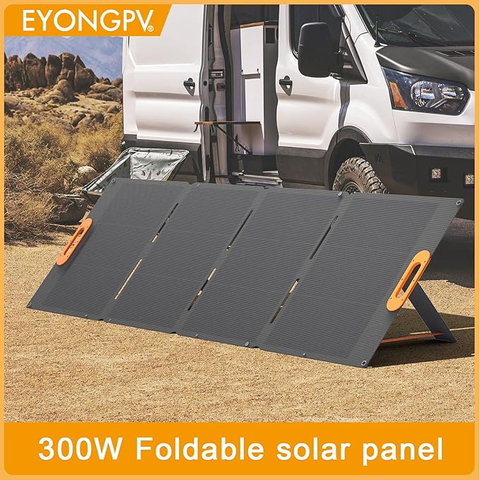 EYONGPV 300W Foldable Solar Panel, 26% High-Efficiency HPBC Cells, IP65 Waterproof Portable Solar Charger with 30A Anderson Output & 4.5m Cable, for RV, Camping, Outdoor Power Stations