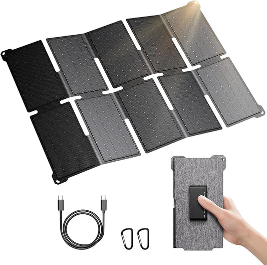 BigBlue Portable 35W Solar Panel Charger with Fast Charging USB-A and PD 25W USB-C for Camping Backpacking, 1.54 lbs, IP68 Waterproof, Folding Solar Phone Charger for iPhone/Android, iPad, Power Bank