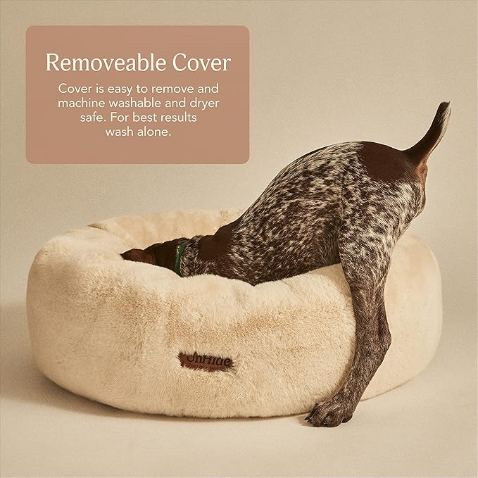 UnHide Floof Pet Bed - Large (35" x 12") - Extra Soft Dog Bed - Removable Faux Fur Cover - Machine Washable - Helps Ease Pet Anxiety & Provides The Perfect Sleep - Taupe Ducky