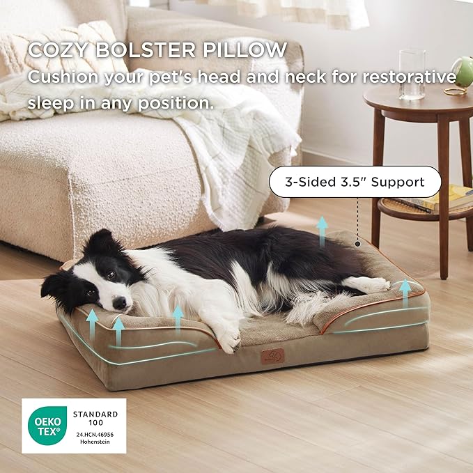 Bedsure L Plus Orthopedic Dog Bed for Large Dogs - Washable Dog Cat Bed Waterproof, L Plus Big Comfort Dogs Couch Sofa with Washable Removable Cover, Pet Bed with Nonskid Bottom, Hazel, 38"