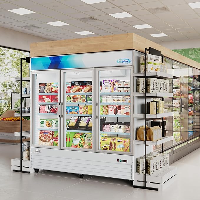 KoolMore MDF-3GD-52C-WH 80 in. Commercial Three Glass Door Display Upright Freezer Merchandiser in White 52 Cu. Ft