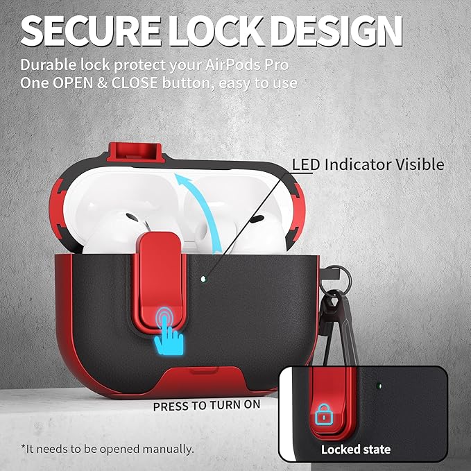 for AirPods Pro 3 Case with Lock,TPU Leather Texture Durability Anti-Lost & Shockproof Protective Cover Accessories with Cleaning Kit in Keychain for Apple AirPod Pro 3 Generation 2025(Red/Black)