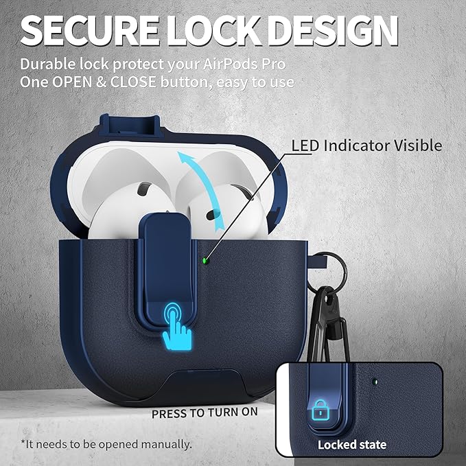 for AirPods 4 Case with Lock,TPU Leather Texture Protective Durability Anti-Lost & Shockproof Protective Cover Accessories with Cleaning Kit in Keychain for Apple AirPods 4 Generation (Midnight Blue)