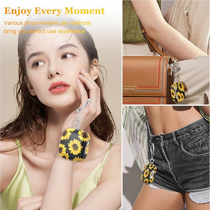 for AirPods 4th Generation Case Cover 2024, Military-Grade Shockproof, Soft TPU Highly Transparent Anti-Yellowing for AirPods 4 Case with Cleaning Kit & Cute Round Buckle, Black chrysanthemum