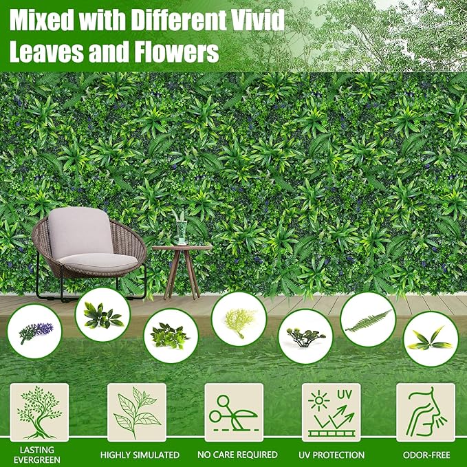 Artificial Grass Wall Panels, 20"x20" 6pcs Hedge Grass Backdrop, UV-Anti Fake Greenery Plant Boxwood Panels, Green Wall Decor for Outdoor Indoor Patio Garden Backyard