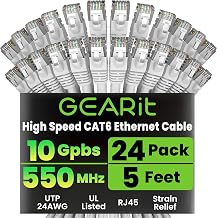 GEARit Cat6 Patch Cables Cat 6 Ethernet Cable 5 ft 24-Pack White - Image 1