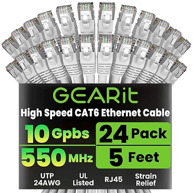 GEARit Cat6 Patch Cables Cat 6 Ethernet Cable 5 ft 24-Pack White