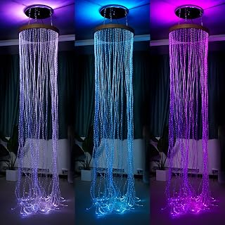 Round Fiber Optic Curtain Rings with Wooden Base, Multi-Color Changing Waterfall Lamp Perfect for Home Decor, School, Clinic and Dark Sensory Room - Ideal for Kids - Image 1