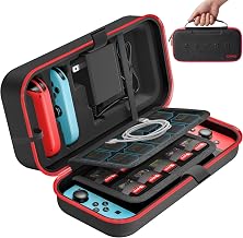 Switch Carrying Case Compatible with Nintendo & OLED, Portable Switch Travel Carry Case Fit for Joy-Con and Adapter, Hard Shell Protective OLED Pouch Bag with 20 Games, Red For N DS Cases & Storage - Image 1