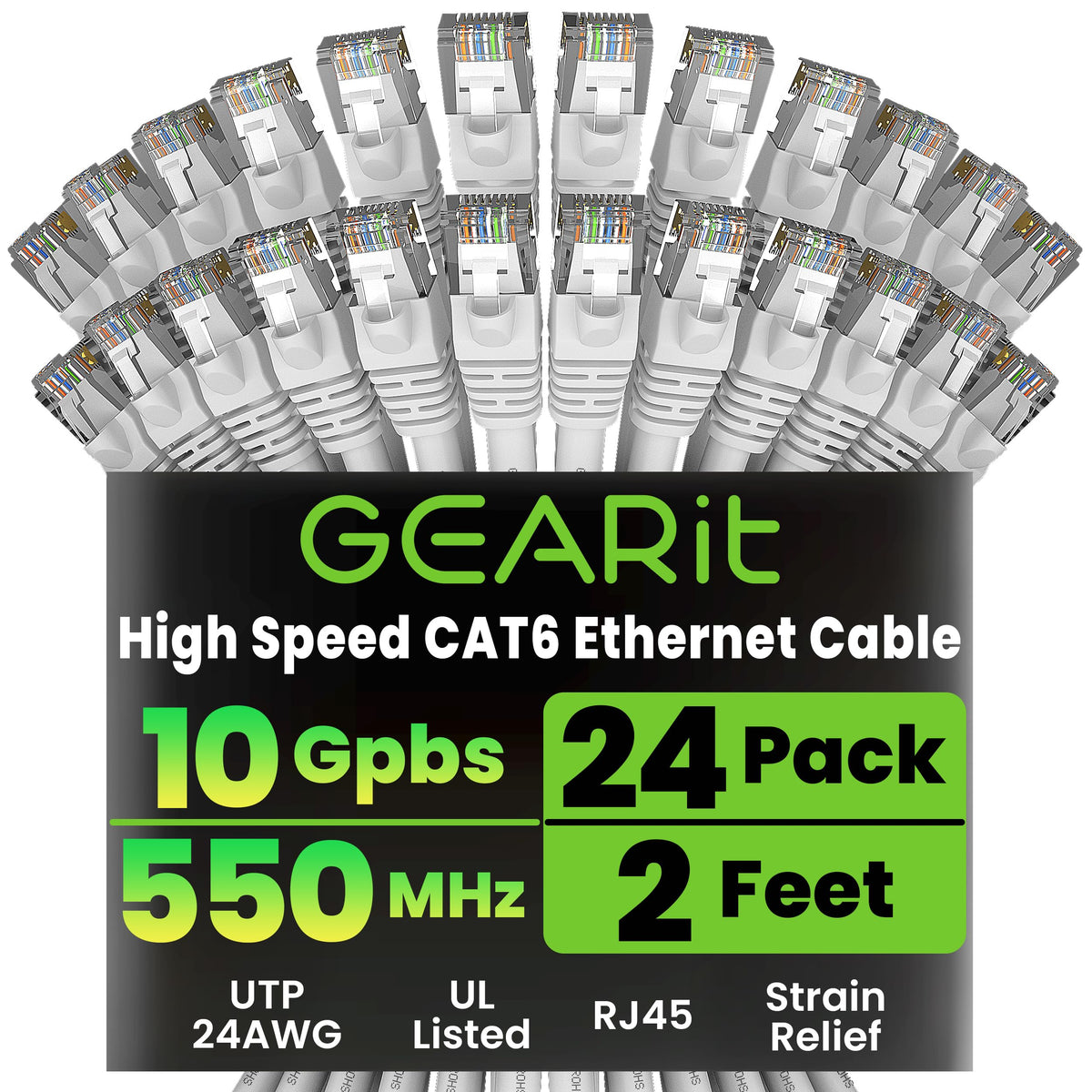 GEARit Cat6 Patch Cables Cat 6 Ethernet Cable 2 ft 24-Pack White