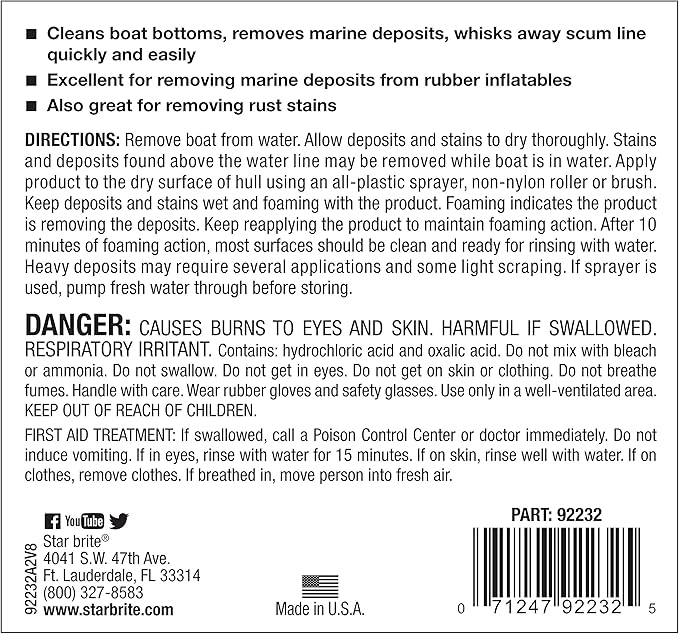 STAR BRITE Heavy Duty Boat Bottom Cleaner - Remove Tough Deposits, Scum Lines & Rust Stains Quickly & Easily from Boat Hull - Safe for Fiberglass, Wood, Iron & Painted Surface