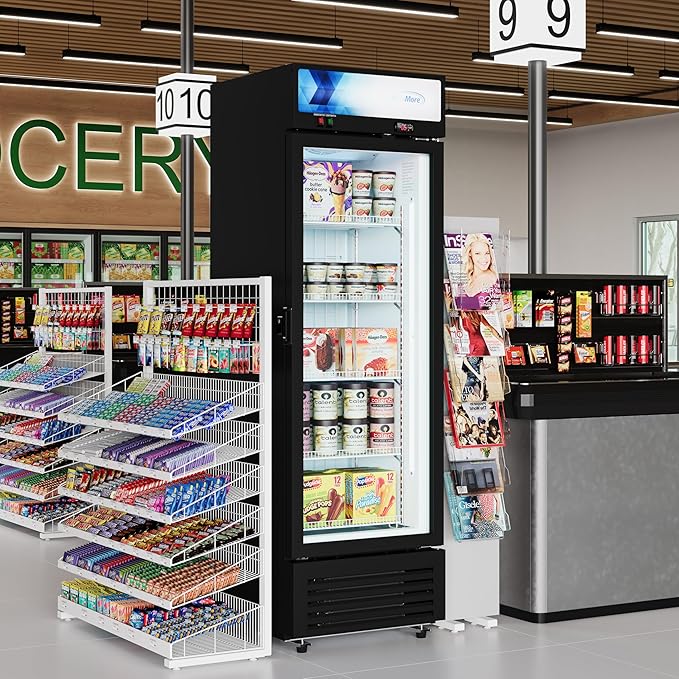 KoolMore 24 in. Commercial One Glass Door Merchandiser Freezer, 12 Cu. Ft. in Black, ETL Listed (KM-MDF-1GD-12C)