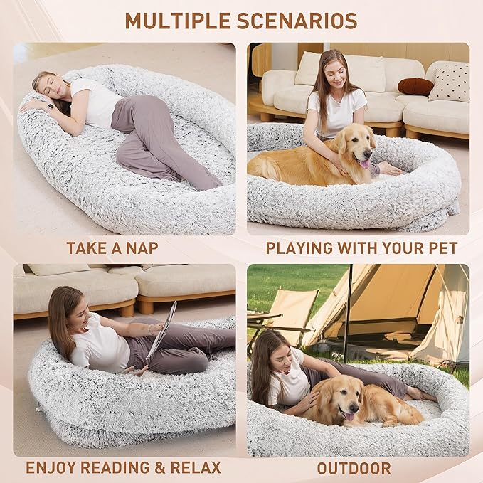 Human Dog Bed, 74.8''x47.2''x13.7'' Size Fits Adult and Pet Washable Giant People Dog Bed, Grey