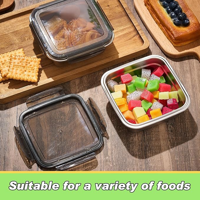 6 Pack Stainless Steel Sandwich Containers with Lids 25.4 oz Metal Food Container for Lunch Boxes with Airtight Silicone Seal for Sandwiches and Snacks(Black)