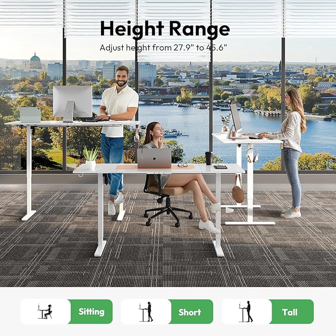 63x28 Large Electric Standing Desk Adjustable Height Stand Up with Lockable Wheels 27.6" Deep Ergonomic Sit Stand Desk for Home Office Work Computer Desk Workstation