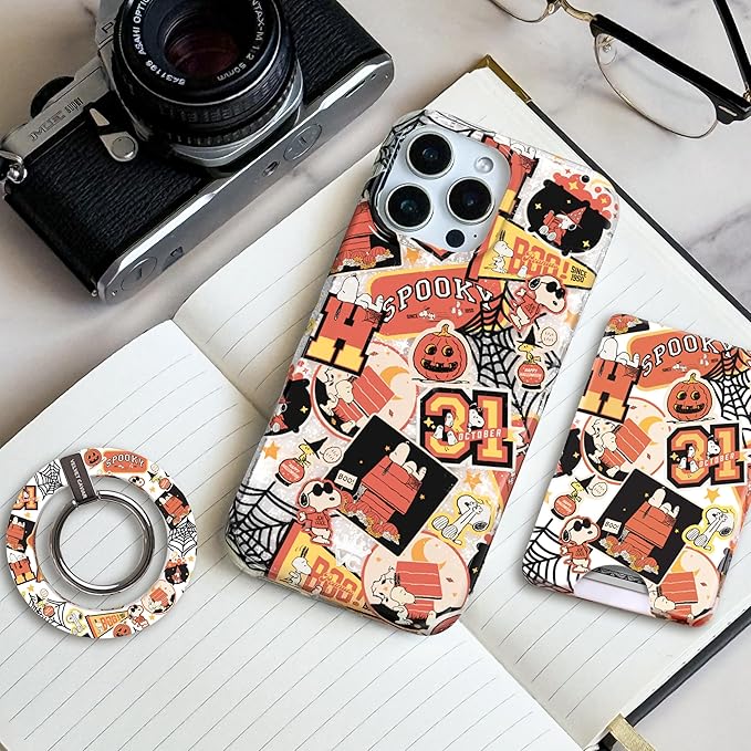 VELVET CAVIAR Compatible with MagSafe Phone Grip - Magnetic Ring Holder with Adjustable Stand - Removable MagSafe Accessories for iPhone 16, 15, 14, 13, 12 (Halloween Snoopy Varsity)
