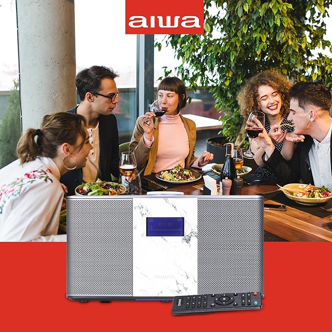 Aiwa Exos 5 Wireless Speaker - Unleash Powerful Sound and Versatile Connectivity On-The-Go Experience Bluetooth Freedom, FM Radio, Clock, 20W RMS, LCD Display, and Alarm Clock Functionality