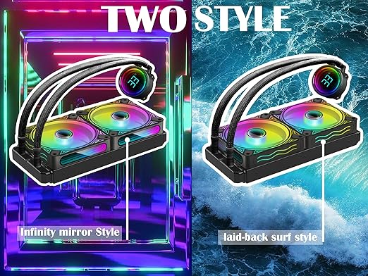 T-240MM Black ARGB Liquid CPU Water Cooling with 240mm ARGB PWM Fan,Temperature Display, Computer Water Cooling