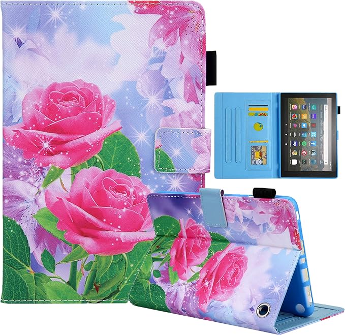 Dteck for Fire Max 11 (13th Generation) PU Leather Tablet Case - Protective Fold Stand with Auto Sleep Wake, Adjustable Angles, 4 Card Slots, Slim Folio Book Case, Pink Rose