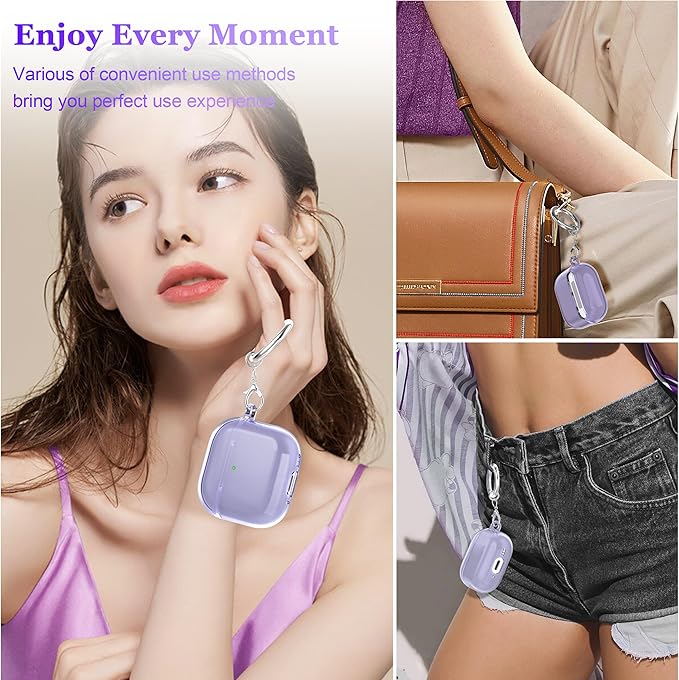 for AirPods 4th Generation Case Cover 2024, Military-Grade Shockproof, Soft TPU Highly Transparent Anti-Yellowing for AirPods 4 Case with Cleaning Kit & Cute Round Buckle, Clear Purple