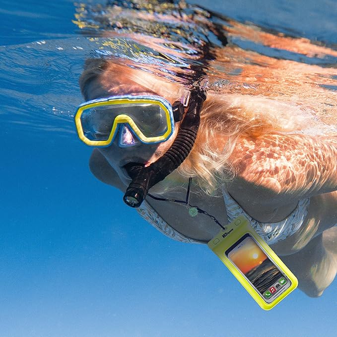 H2ODYSSEY Waterproof Phone Case and Lanyard - Excellent Waterproof Protection - Floats in The Water -Lanyard for Beach Kayak Travel - Universal Size - Yellow