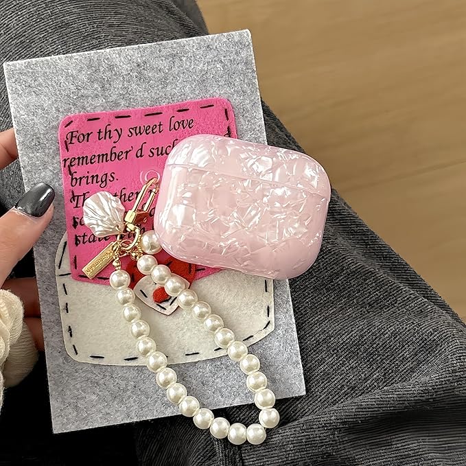 Cute Case for Airpods Pro 3 (2025), Bling Shell Pattern Soft TPU Protective Cover with Luxury Pearl Shell Keychain for Apple Airpods Pro 3 Charging Case, Pink