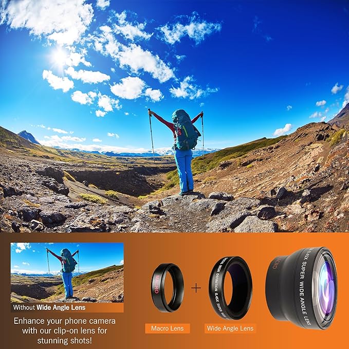 iOgrapher 37mm Wide Angle/Macro Lens and Clip Bundle - Phone Camera Accessories for Smartphones and Tablets