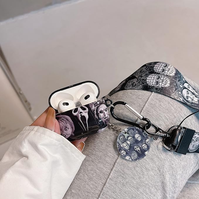 Cool Scream Pattern 3rd Generation Case 2021 with Durable IMD Printing Technology and PET Layer，with Horror Keychain Clip Carabiner and Lanyard，Designed for Those who Like Thrilling Horror Themes