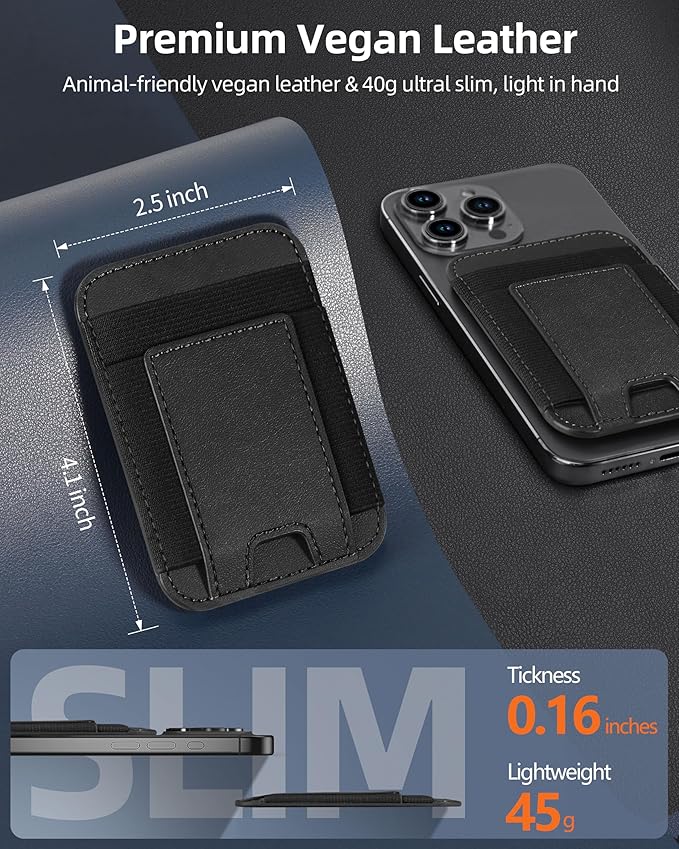 ExtreLife Upgraded for Magsafe Wallet, Strongest Magnetic Wallet for iPhone 17/16/15/14/13/12 Series, 7 Cards Holder, Magnetic Phone Wallets, Slim, 2 Card Slots, RFID Blocking, Vegan Leather, Black