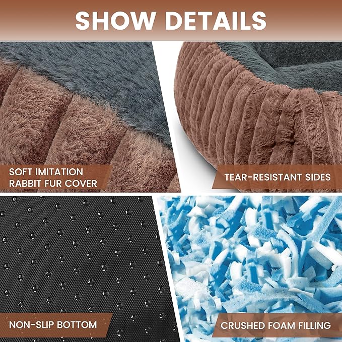 Dog Beds for Small Dogs 28x20 Inch, Comfort-Sided Orthopedic Dog Bed Couch with Breathable Shredded Memory Foam, Faux Rabbit Fur Pet Bed, Non-Detachable, Non-Slip, Machine Washable