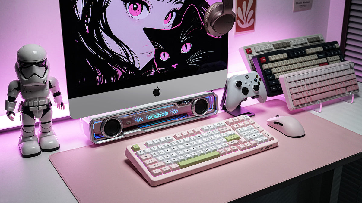 AUSDOM H98 Pink Creamy Mechanical Keyboard, 96% Silent Quiet Wireless Keyboard with Number Pad, Hot Swappable Gaming Keyboard 2.4G/BT/USB-C with RGB Backlit, 8000mAh Battery, 98 Keys for Mac/Win - Image 8