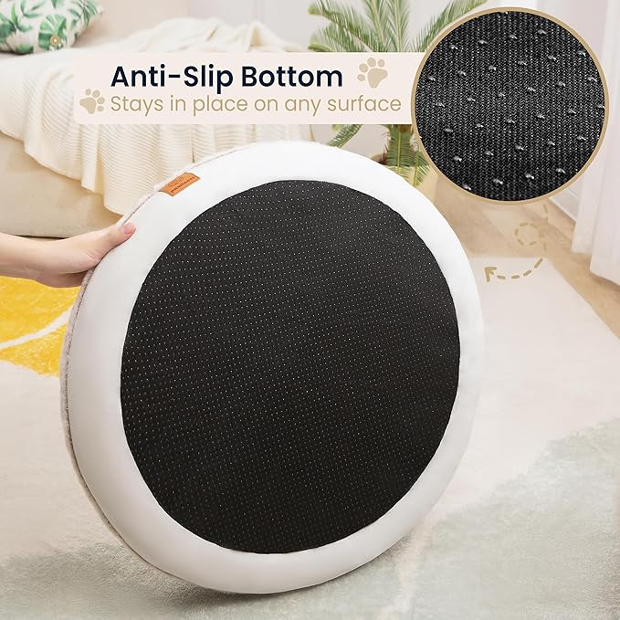 Round Donut Dog Bed – Luxury Orthopedic Dog Beds with Memory Foam – Calming Bolster Pet Bed, Water-Resistant, Washable Plush Cover, YKK Zipper – Small Dogs & Cats (21 Inches)