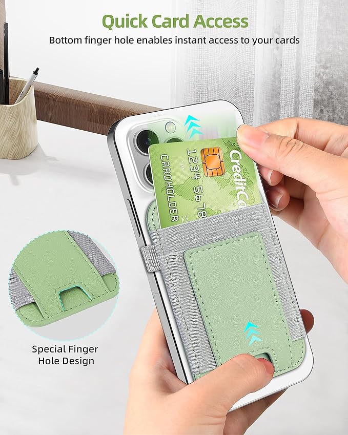 ExtreLife For Magsafe Wallet, Strongest Magnetic Wallet for iPhone 17/16/15/14/13/12 Series, Magnetic Card Holder with 2 Card Slots, RFID Blocking, Vegan Leather, Hold 7 Cards, Light Green