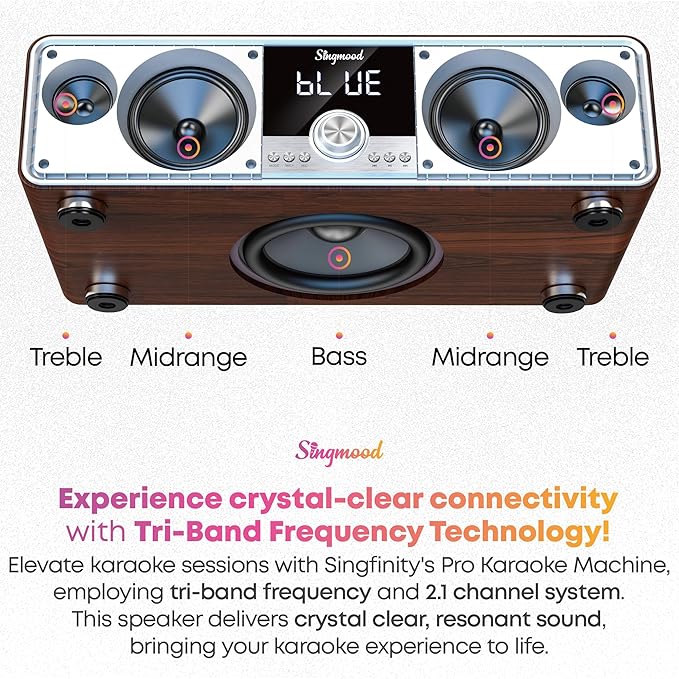 Karaoke Machine with 2 UHF Mic Subwoofer Home Theater Audio Sound Bar Support Optical/Bluetooth/AUX/USB/PC Wooden Karaoke Singing Machine for TV, Home, Karaoke, Singing Party, Christmas (S-73)