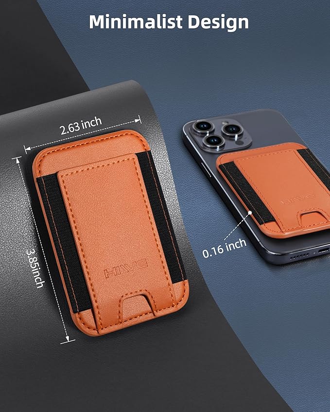 HiWe for MagSafe Wallet, Stronger Magnetic Wallet for iPhone 17/16/15/14/13/12 Series, 7 Cards Holder, Vegan Leather Minimalist Slim RFID, 1 Slot, Cosmic Orange & Black