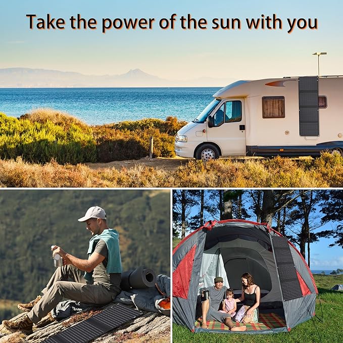 40 Watt Portable Solar Panels for Portable Power Station, 24% High Efficiency, 40W Monocrystalline Foldable 18V DC Output Solar Panel Charger with QC3.0 USB-A & Type-C for Hiking Outdoor Camping RV