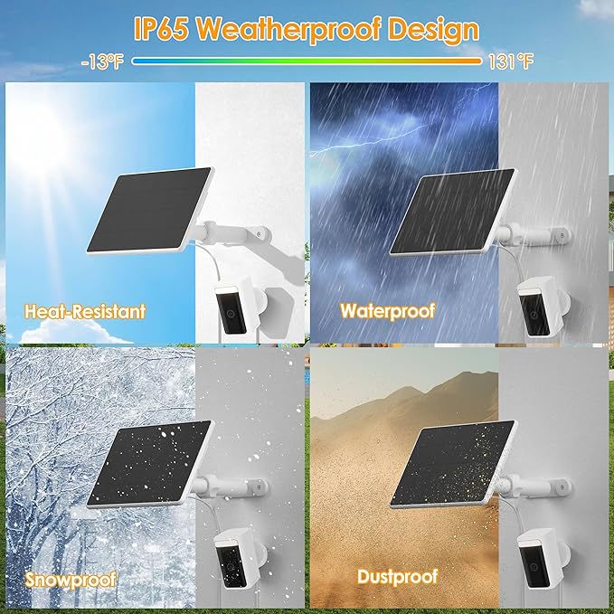 6W Solar Panel Compatible with WYZE Battery Cam Pro and Cam Outdoor V1/V2, Solar Charger for WYZE Cameras with 10ft USB-C Cable & Micro USB Adapter, 5.9in to 8.7in Adjustable Mount, IP65 Waterproof