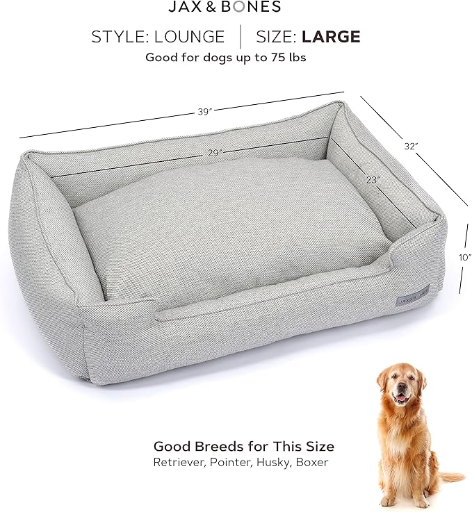 Jax & Bones Dog Bed Lounge - Machine Washable Bed for Dogs - Extra Heavy Duty Bolstered Sides - Vintage Faux Leather Dog Mat Beds | Large 39 x 32 Inches