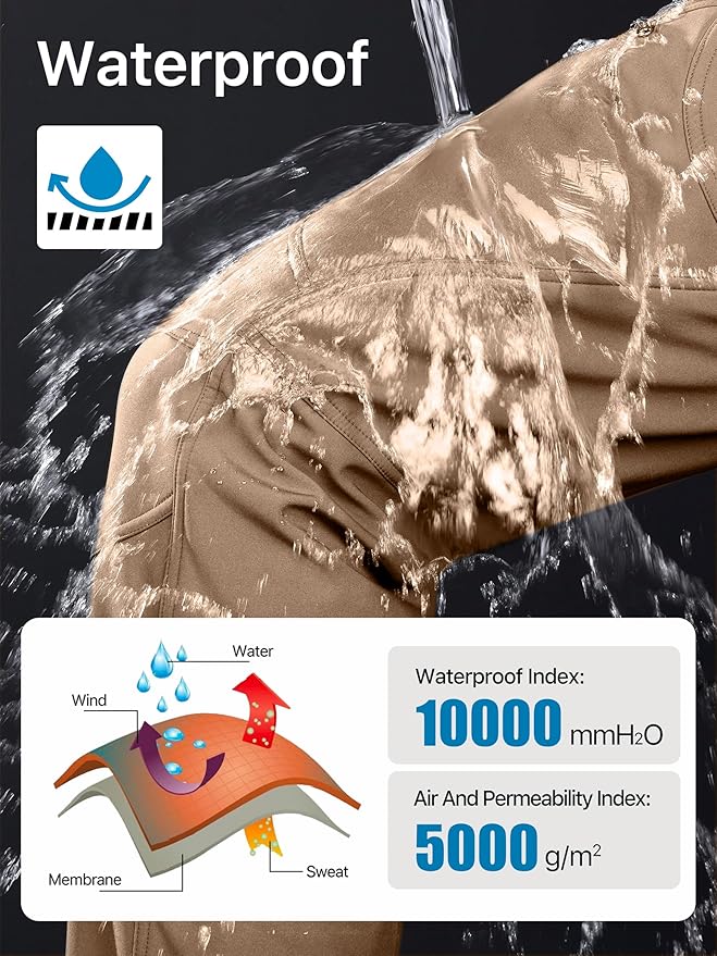 FREE SOLDIER Men's Fleece Lined Outdoor Cargo Hiking Pants Water Repellent Softshell Snow Ski Pants with Zipper Pockets