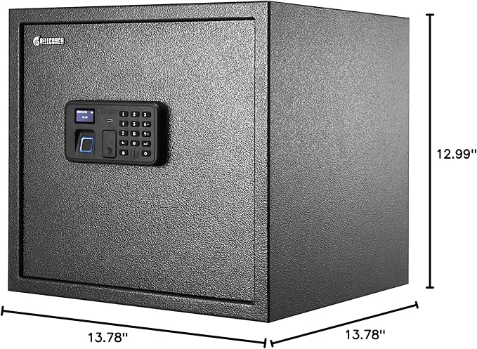 BILLCONCH Gun Safe with 6 Pistol Holders - Biometric, Key & App Unlock, Black Iron Safe with LCD Display & Voice Prompt, Removable Shelf & Foldable Gun Racks (1.4 Cubic Feet)