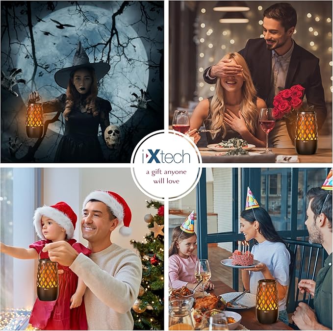 IXTECH Outdoor Bluetooth Speaker Waterproof Wireless with LED Flame Light, Shower Bluetooth Speaker for Camping Patio Home Decor, Gifts for Couples Dads Moms